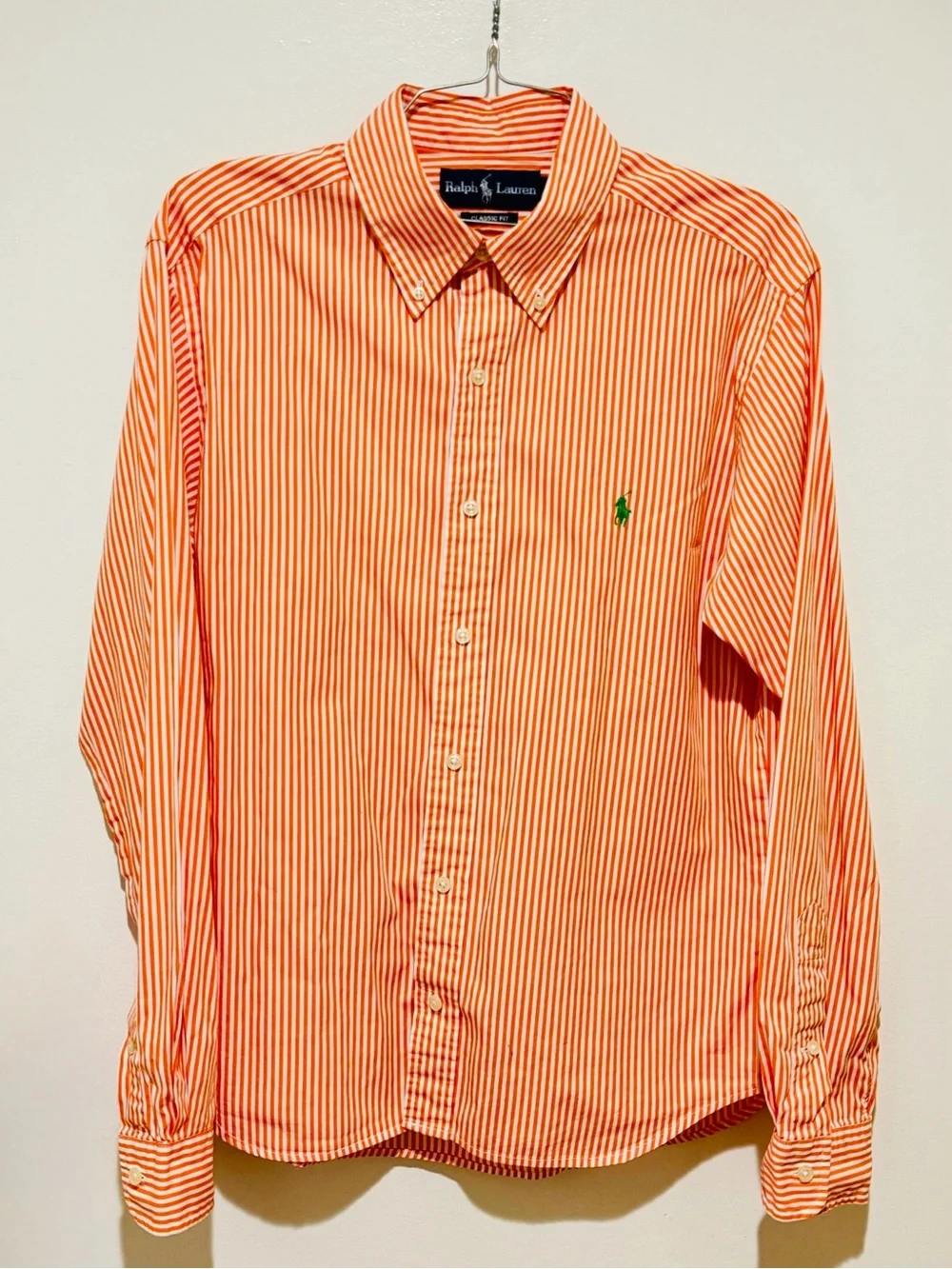 Ralph Lauren Orange and White Striped Button-Down Classic Fit Shirt Medium - Picture 2 of 9